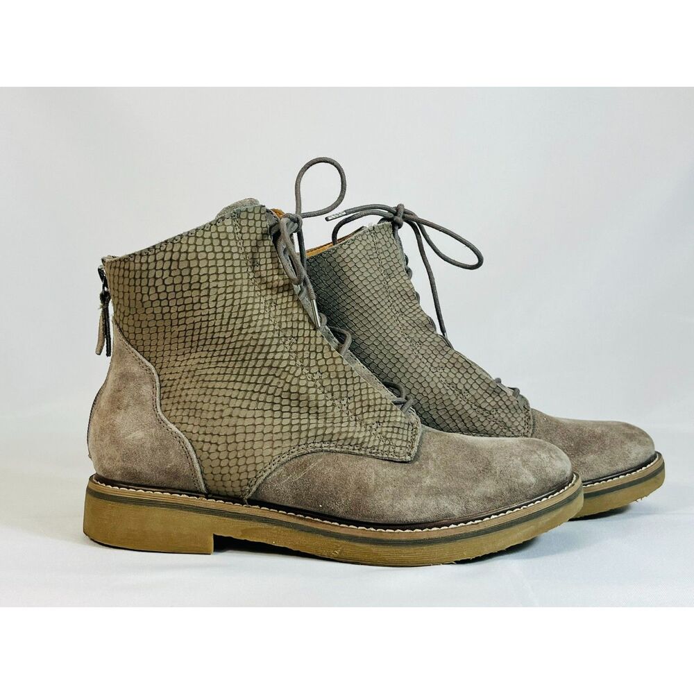 Comfortiva Align Renny Gray Leather Suede Zip Up Lace Up Bootie Ankle Boot 9.5